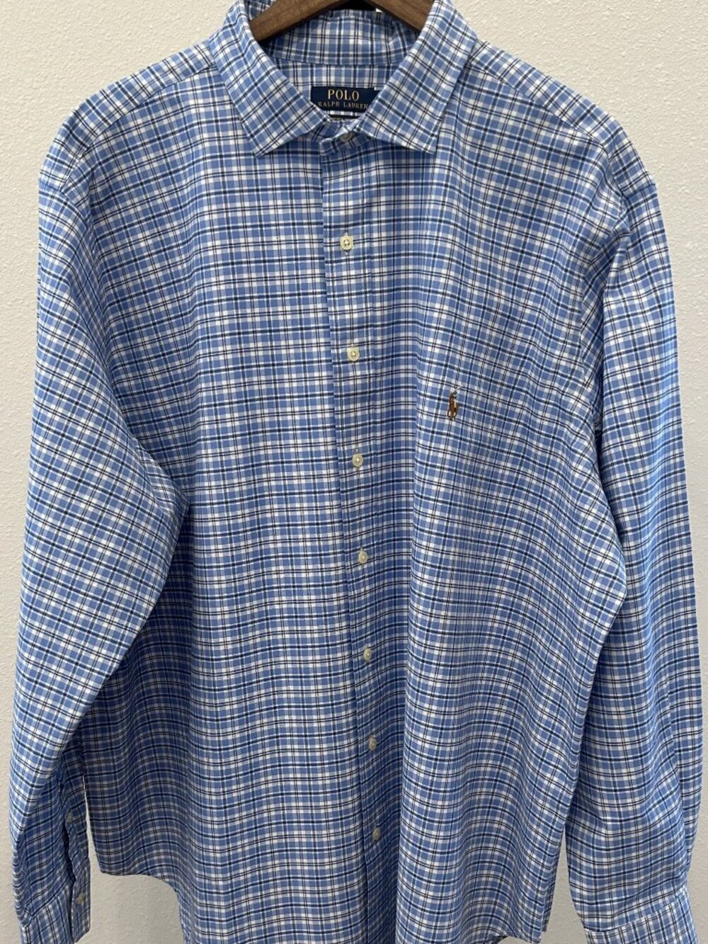 Polo Ralph Lauren Blue White Plaid Long Sleeve Button Down